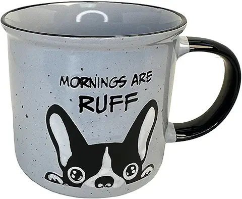 15oz Dog Lovers Mug,Mornings are RUFF Dog Pattern Mug, Dog Coffee Mug Funny Ceramic Tea Cup Novelty Gifts for Office