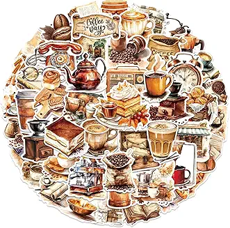 50PCS Coffee Stickers Funny Coffees Shop Stickers for Kids Teens Cute Vinyl Waterproof Decals for Water Bottles Laptop Luggage Phone (Coffee)