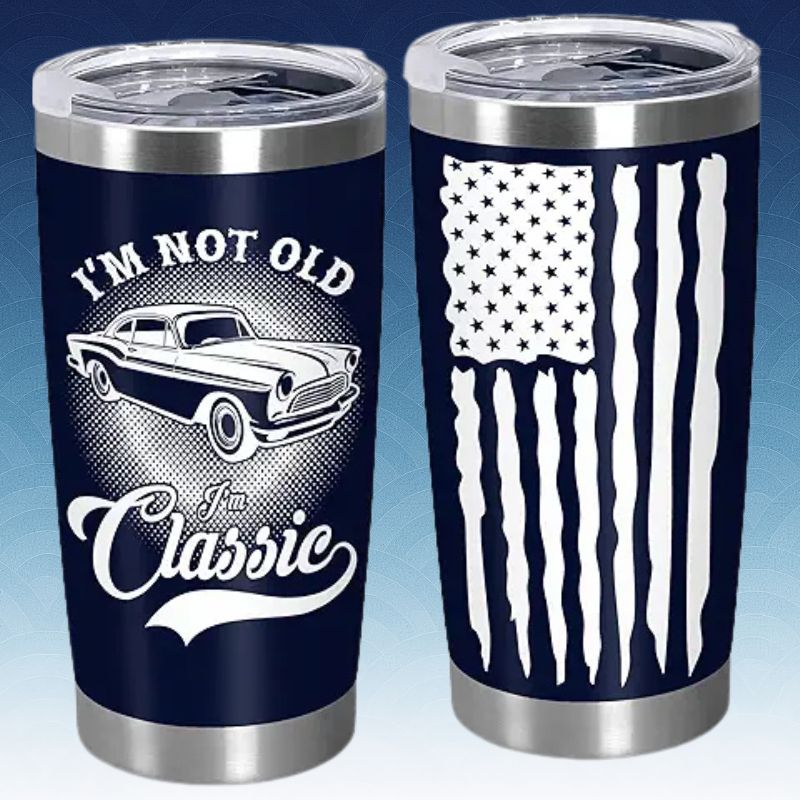 Birthday Gifts for Men - Im Not Old Im Classic 20 oz Stainless Steel Insulated Coffee Tumbler with Lid - 40th, 50th, 60th