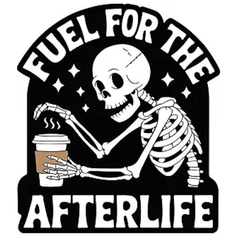 Coffee Sticker Skeleton Decal 4 inches Yeti Cup Vinyl Waterproof Sticker Decal Car Laptop Wall Window Bumper Sticker Afterlife