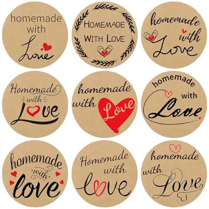 Fancy Land 500 Pcs Homemade with Love Stickers Perforated Roll Business Sticker Labels Home Kitchen Stickers for Homemade