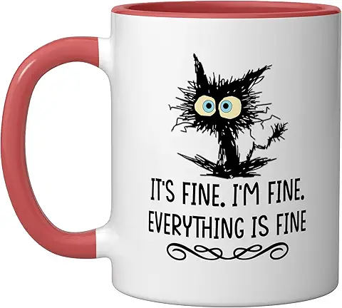 It's Fine I'm Fine Everything Is Fine Cat Ceramic Mug Red White