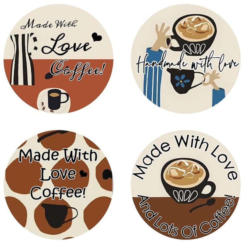 Made With Love and Coffee Vinyl Stickers Labels 500 Pack Roll stickers