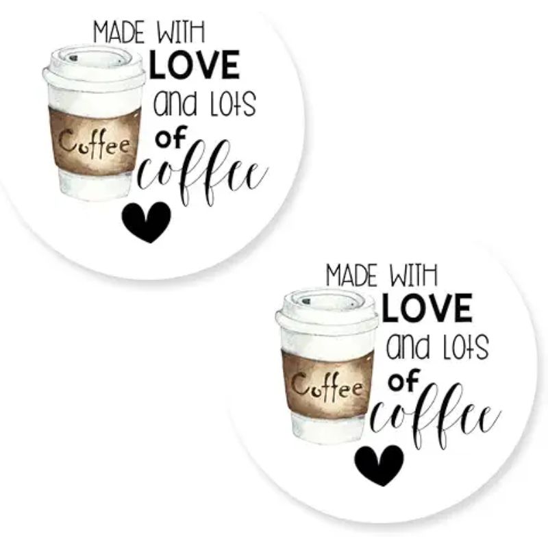 Made with Love Coffee Themed Thank You Customer Appreciation Sticker Labels for Small Businesses