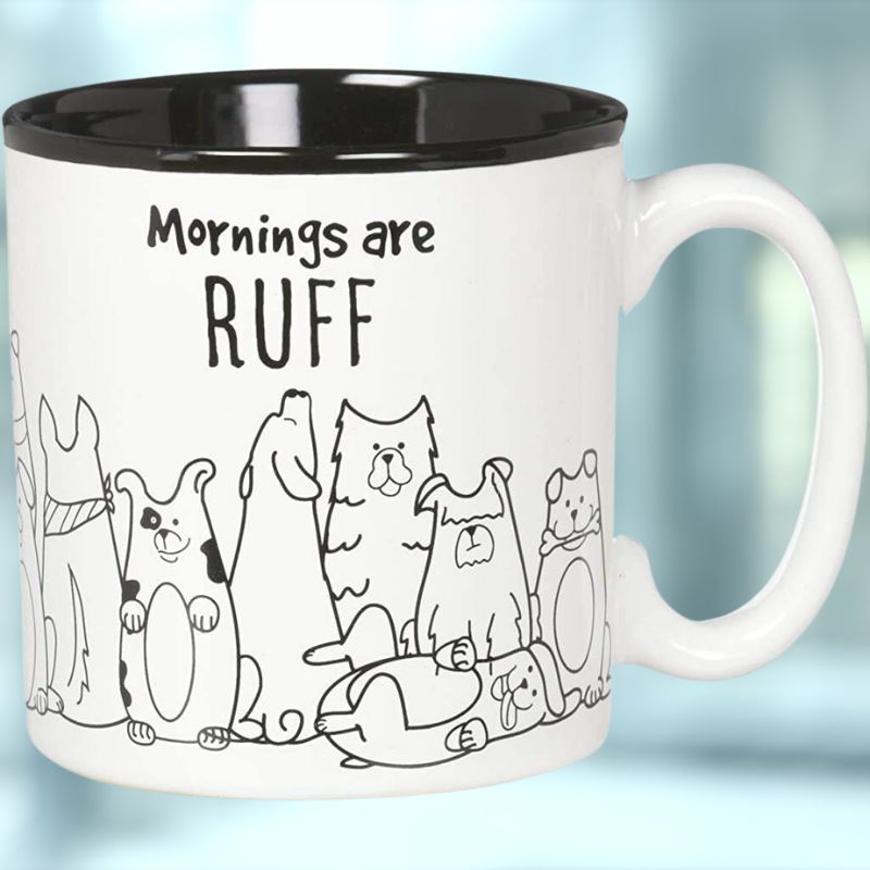 Mornings are Ruff Ceramic Coffee Mug For Dog Lovers 13 Ounce