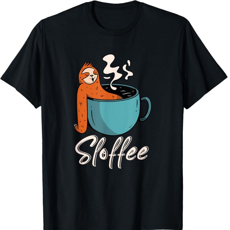 Sloth Sitting in Mug Shirt Vintage Coffee Quote Sloffee Shirt Design
